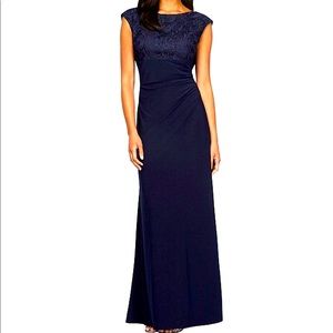 Alex Evenings Soutache Boat Neck Cowl-Back Cap Sleeve Ruched Gown-New with Tags